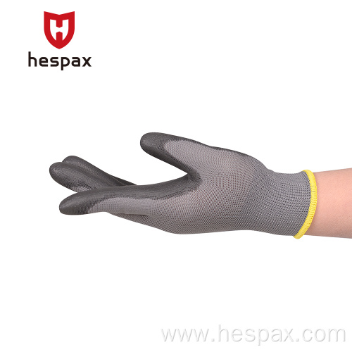 Hespax High Quality Black Nylon PU Polyurethane Gloves